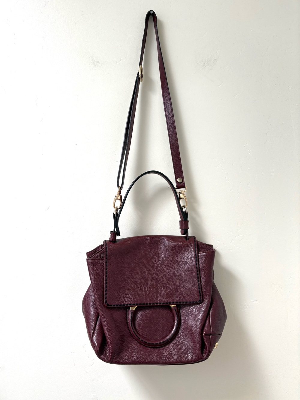 Plinio Visona Burgundy Italian Leather Handbag